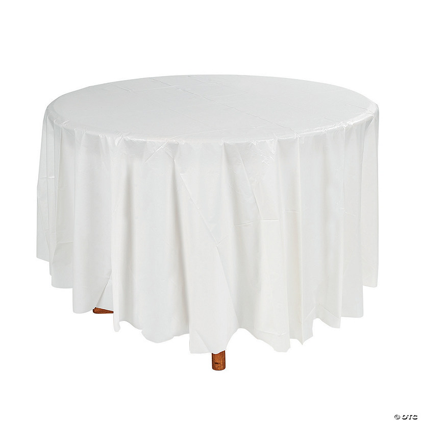 82" White Round Plastic Tablecloth Image