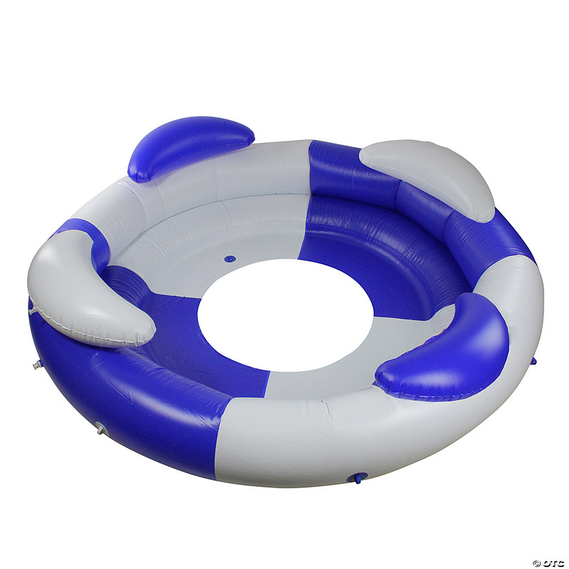 84" Inflatable Blue And White Sofa Island Swimming Pool Lounger Image