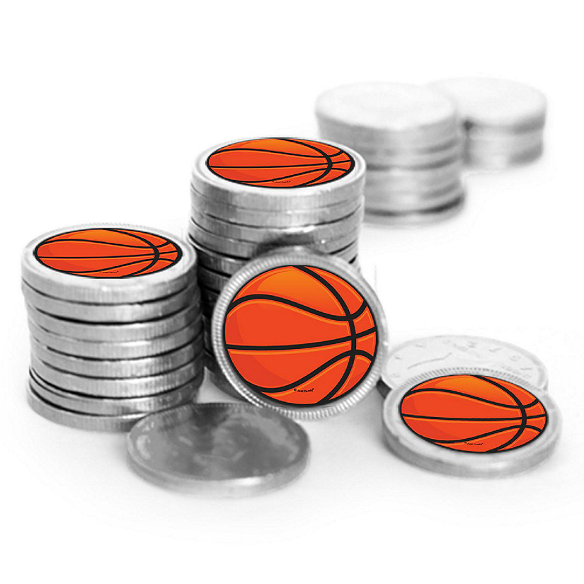 84 Pcs Basketball Candy Party Favors Chocolate Coins with Silver Foil Image