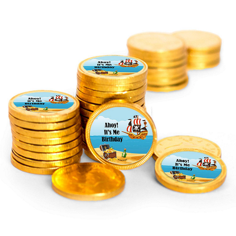 84 Pcs Pirate Kid's Birthday Candy Party Favors Chocolate Coins with Gold Foil Image
