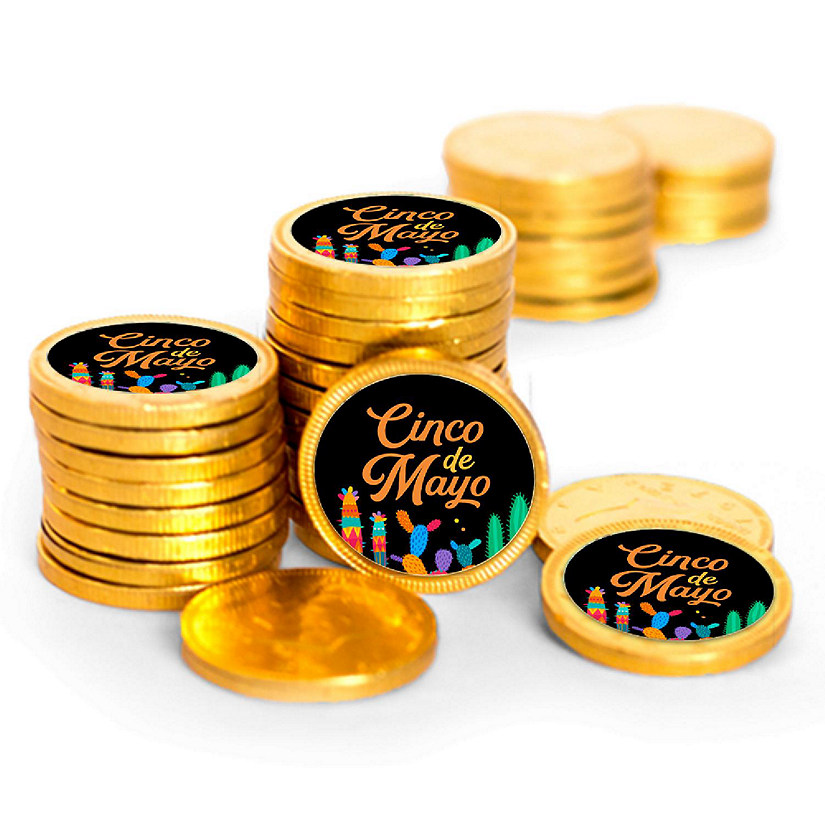 84ct Cinco De Mayo Candy Party Favors Chocolate Coins (84 Count) - Gold Foil Image