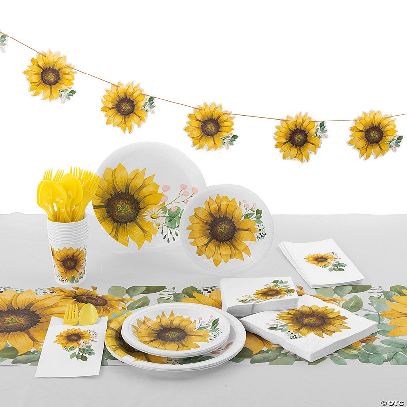 86 Pc. Sunflower Party Tableware Kit for 8 Guests Image