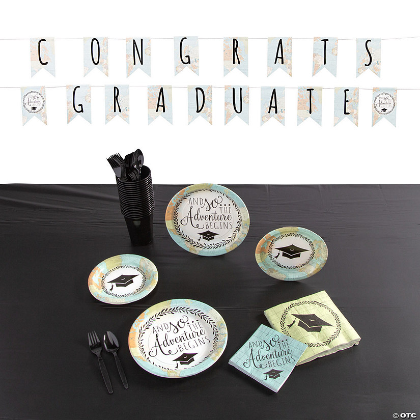 87 Pc. Grad Adventure Disposable Tableware Kit for 8 Guests Image