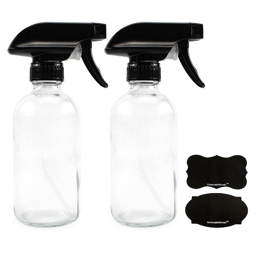 8oz Clear Glass Spray Bottles w/ 3-Setting Black Sprayers 2pk Image