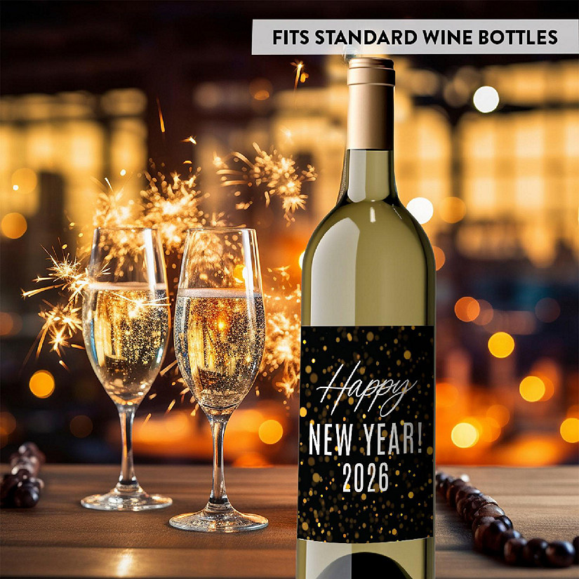 8PC Wine Bottle Happy New Year Gold Image