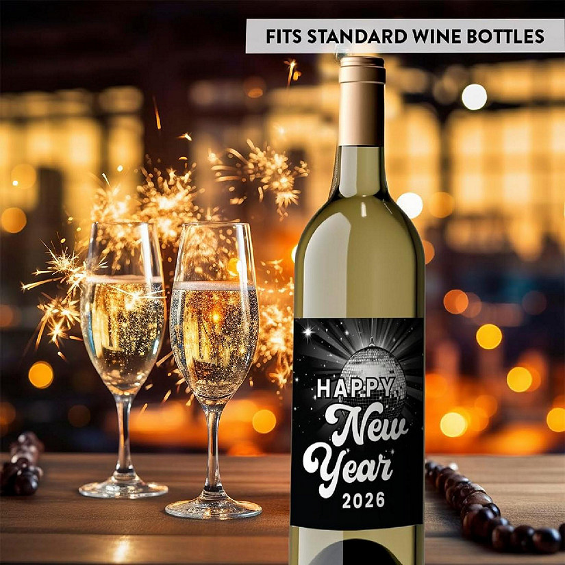 8PC Wine Bottle Happy New Year Silver Image