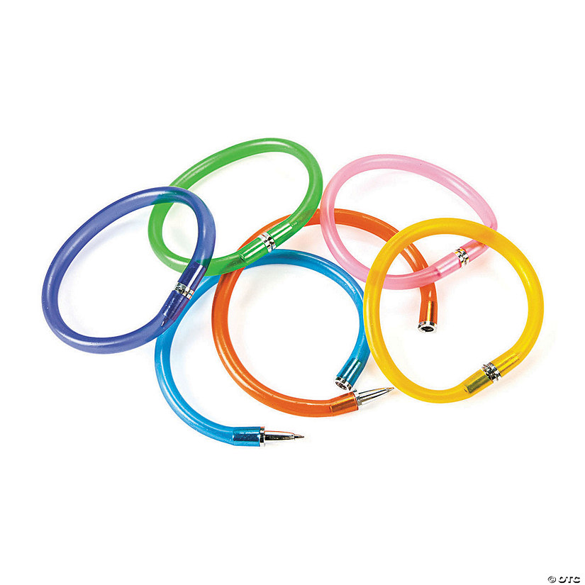 9 1/2" Bright Solid Color Transparent Vinyl Pen Bracelets - 12 Pc. Image