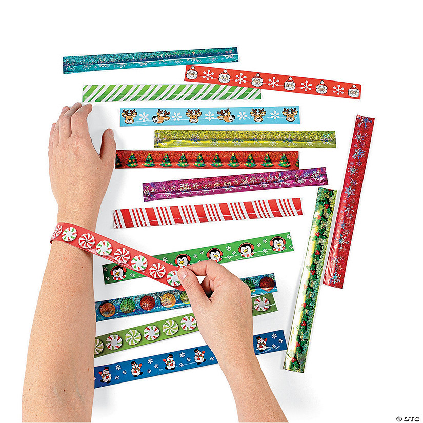 9 1/2" Bulk 150 Pc. Holiday Pattern Metal Slap Bracelet Assortment Image