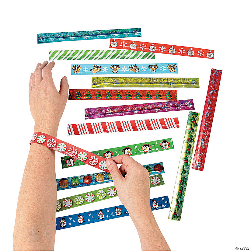 9 1/2" Bulk 50 Pc. Holiday Pattern Metal Slap Bracelet Assortment Image