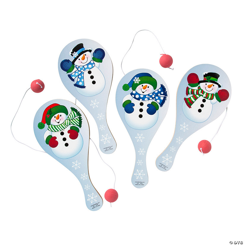 9 1/2" Happy Snowman Multicolor Wood Paddleball Games - 12 Pc. Image