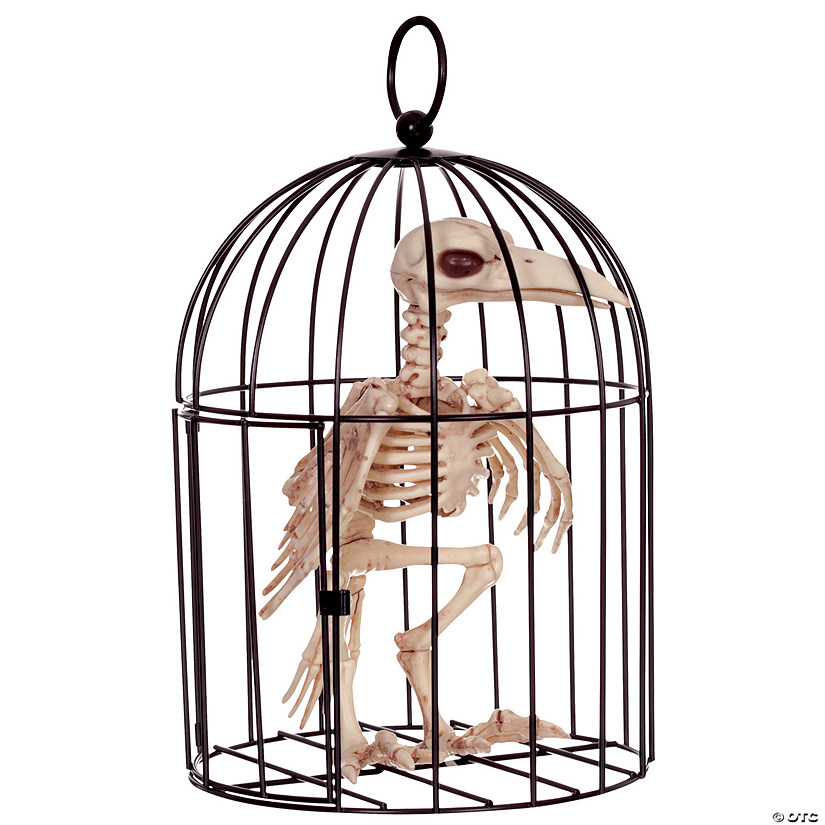 9 1/2" Skeleton Crow in a Cage Halloween Decoration Image