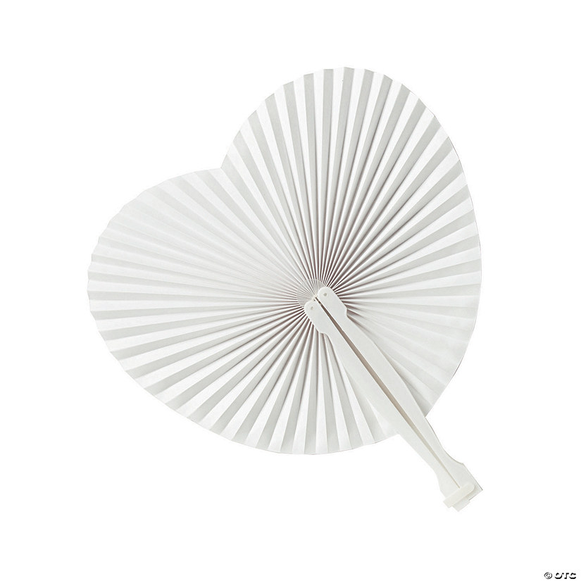9 1/2" White Heart-Shaped Folding Paper Hand Fans - 12 Pc. Image