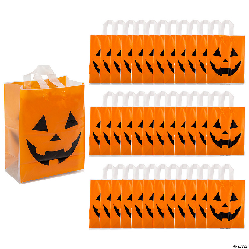9 1/2" x 12" Large Halloween Jack-O&#8217;-Lantern Plastic Tote Bags - 36 Pc. Image