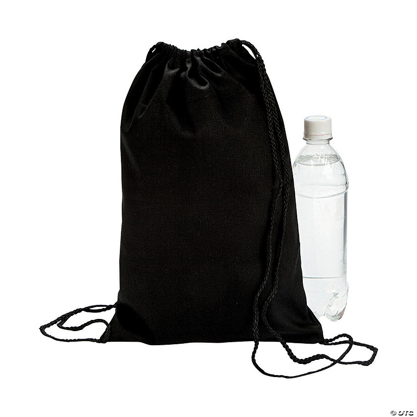 9 1/2" x 14 1/2" Black Canvas Drawstring Bags - 12 Pc. Image