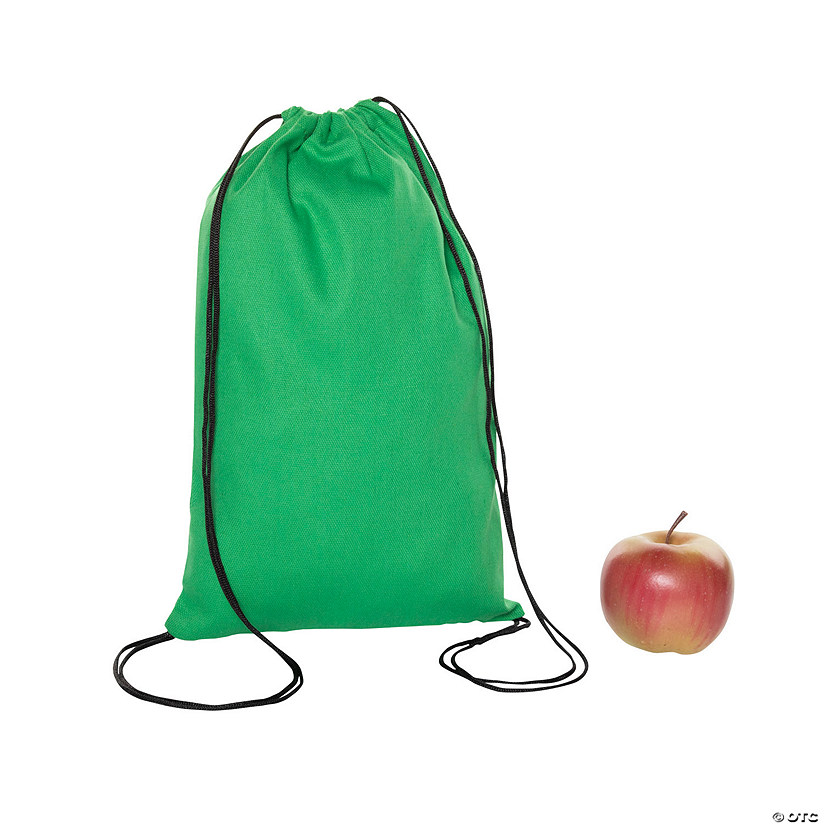 9 1/2" x 14 1/2" Green Canvas Drawstring Bags - 12 Pc. Image