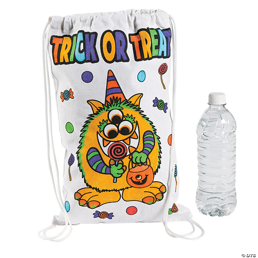9 1/2" x 14 3/4" Color Your Own Halloween Trick-or-Treat Drawstring Bags - 12 Pc. Image