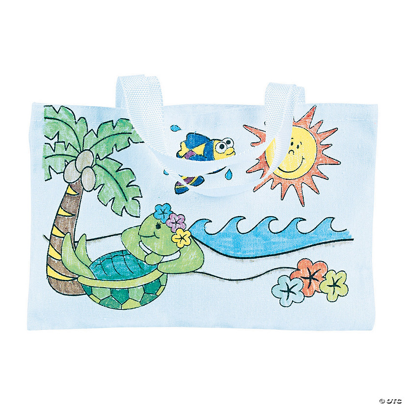 9 1/2" x 7" Color Your Own Large Tropical Canvas Tote Bags - 12 Pc. Image