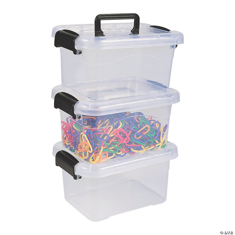 9 1/2" x 7" Medium Classroom Clear Locking Storage Bins with Lids- 3 Pc. Image