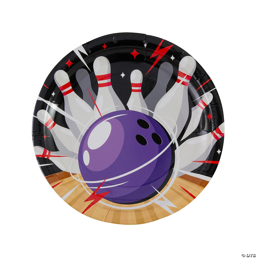 9 1/4" Bowling Party Strike Round Paper Dinner Plates - 8 Ct. Image