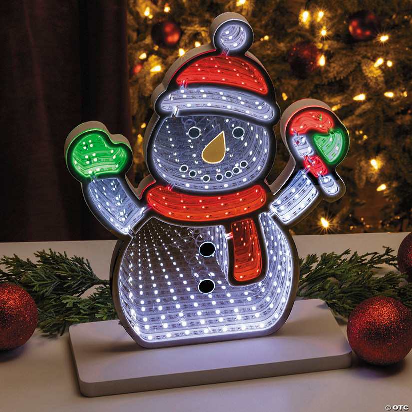 9 1/4&quot; x 12 1/4&quot; Snowman in Hat, Gloves &amp; Scarf Plastic Infinity Light Image