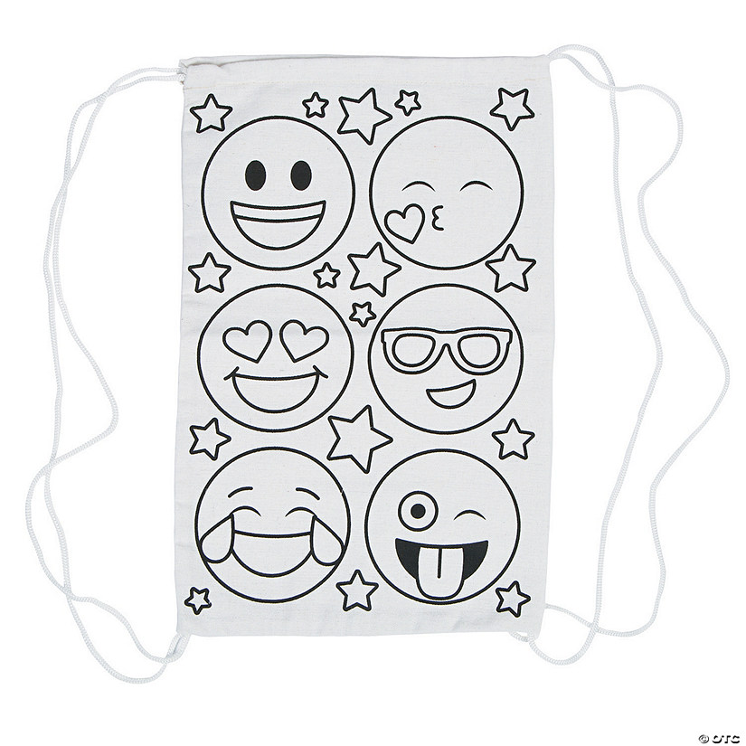 9 1/5&quot; x 15&quot; Color Your Own Medium Face Emoji Canvas Drawstring Bags - 12 Pc. Image