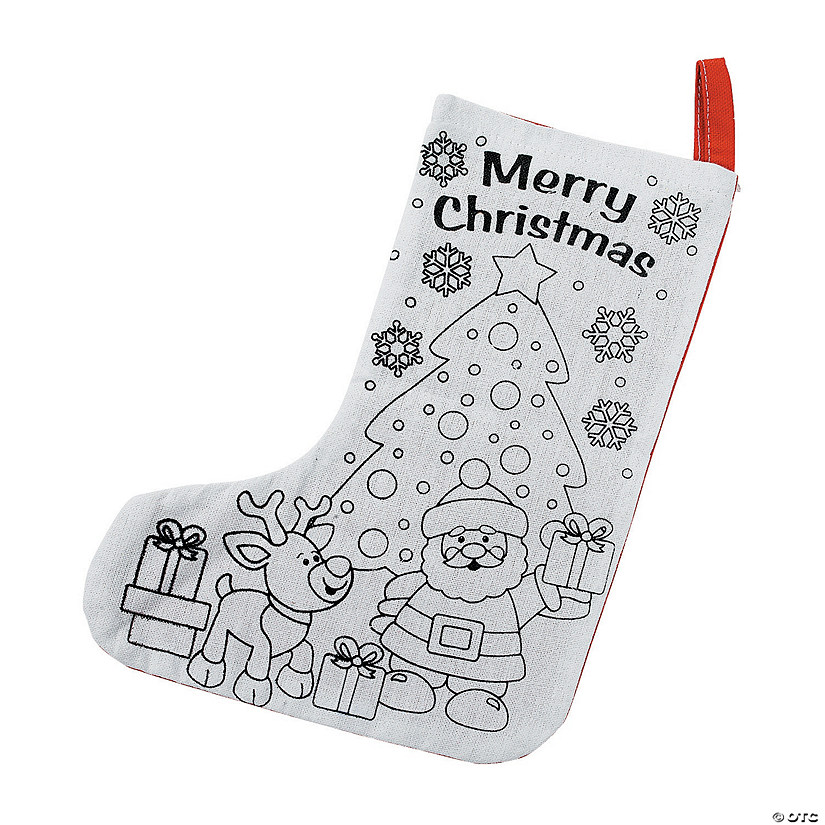 9 3/4" x 7 3/4" Color Your Own Polyester Christmas Stockings - 12 Pc. Image