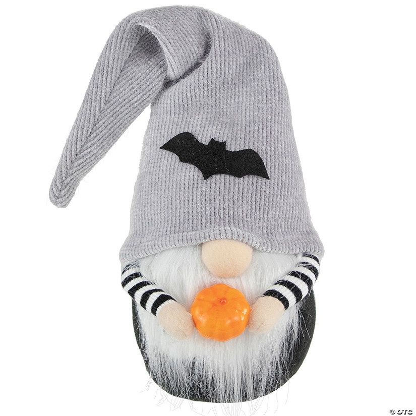 9.5" Black and Gray Standing Gnome with Pumpkin Halloween Decoration Image