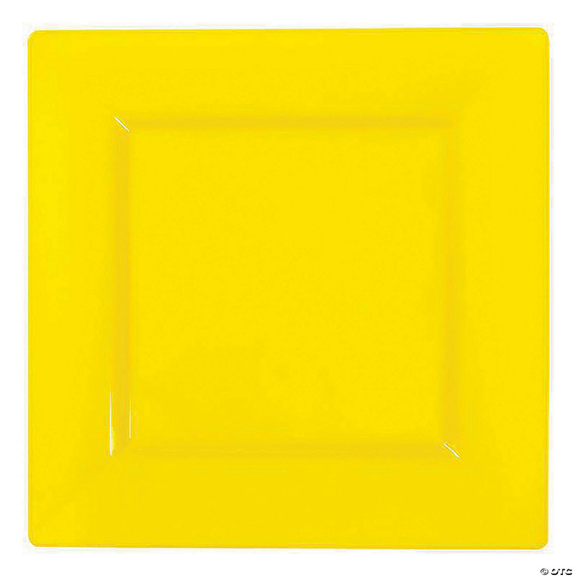9.5" Yellow Square Plastic Dinner Plates (40 Plates) Image
