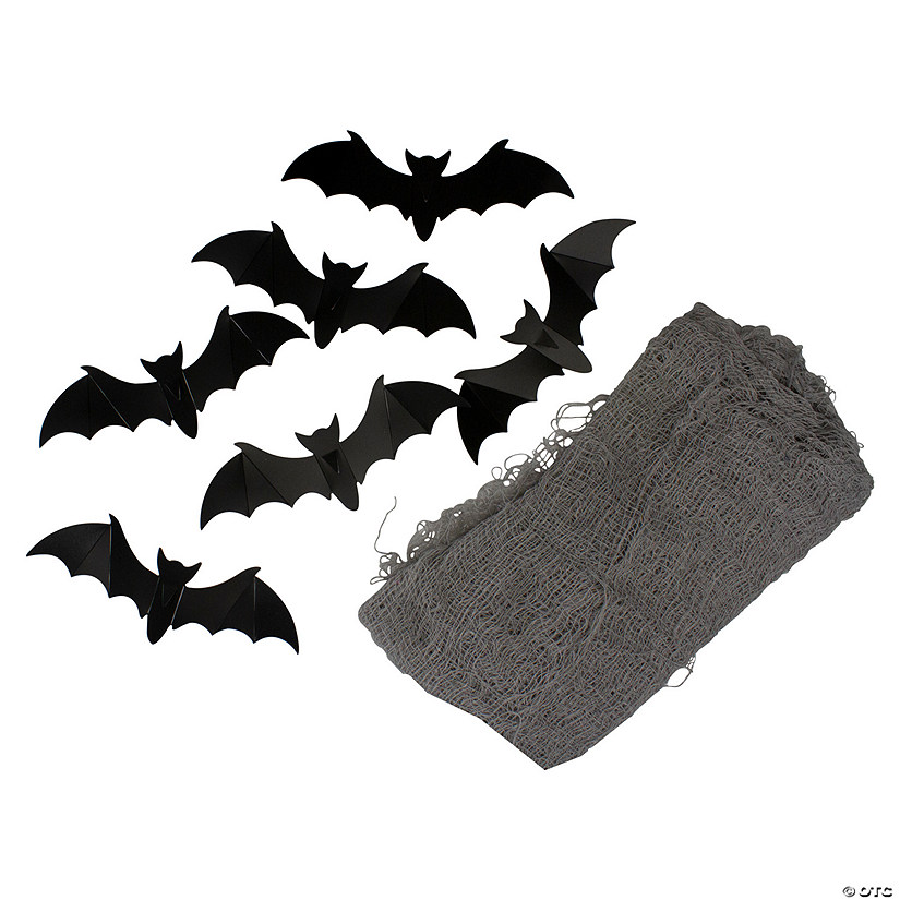 9.75' Gray Gauze and Bats Halloween Decoration Kit Image