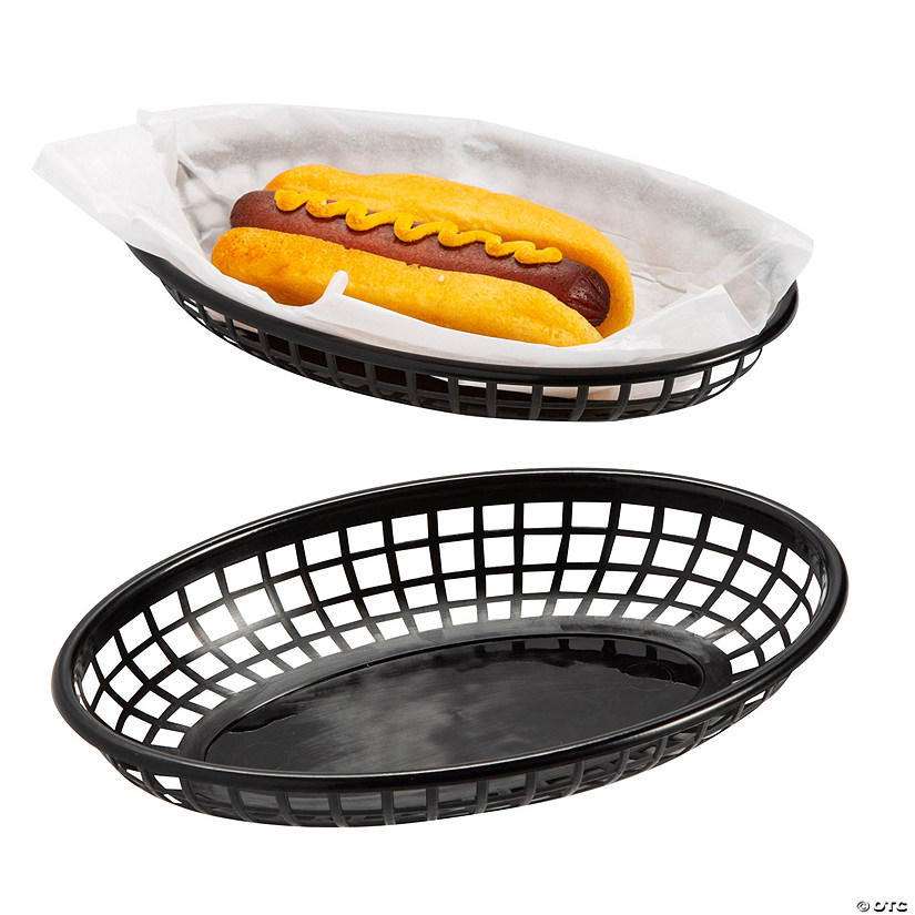 9" Black Plastic Diner-Style Serving Baskets - 12 Pc. Image