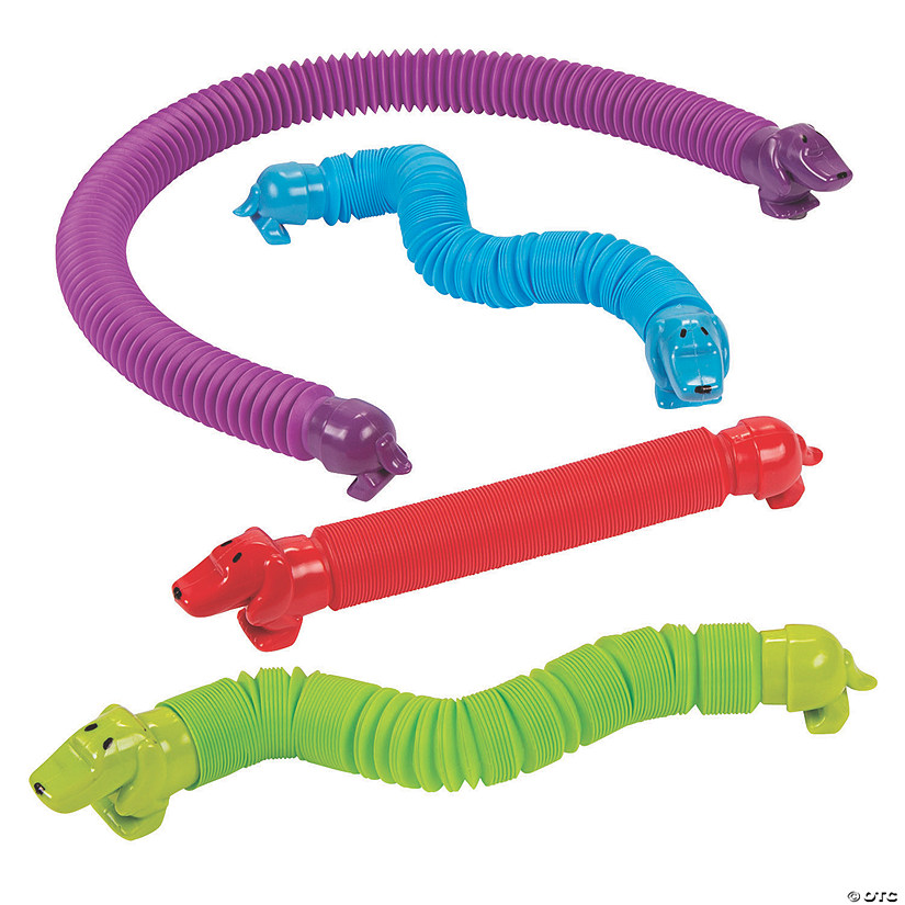 9" Bright Colors Wiener Dog Expanding Tube Plastic Toys - 12 Pc. Image