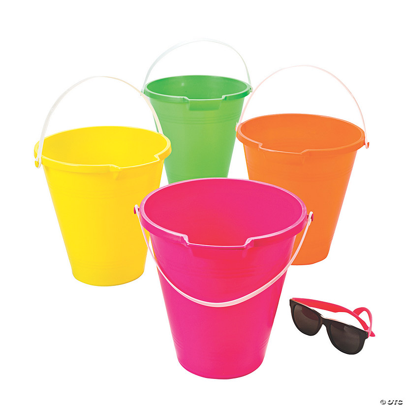 9" Bright Neon Colors Plastic Sand Buckets with Handle Set - 4 Pc. Image