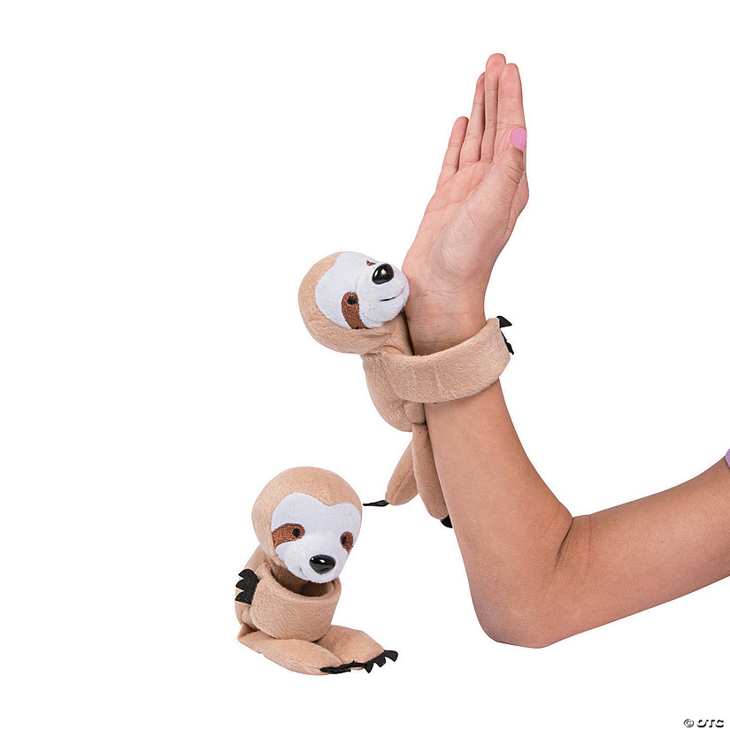 9" Brown & White Hugging Stuffed Sloth Slap Bracelets - 12 Pc. Image