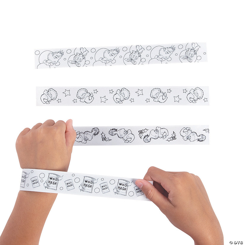 9" Bulk 48 Pc. Color Your Own Dr. Seuss&#8482; The Grinch Metal Slap Bracelets Image