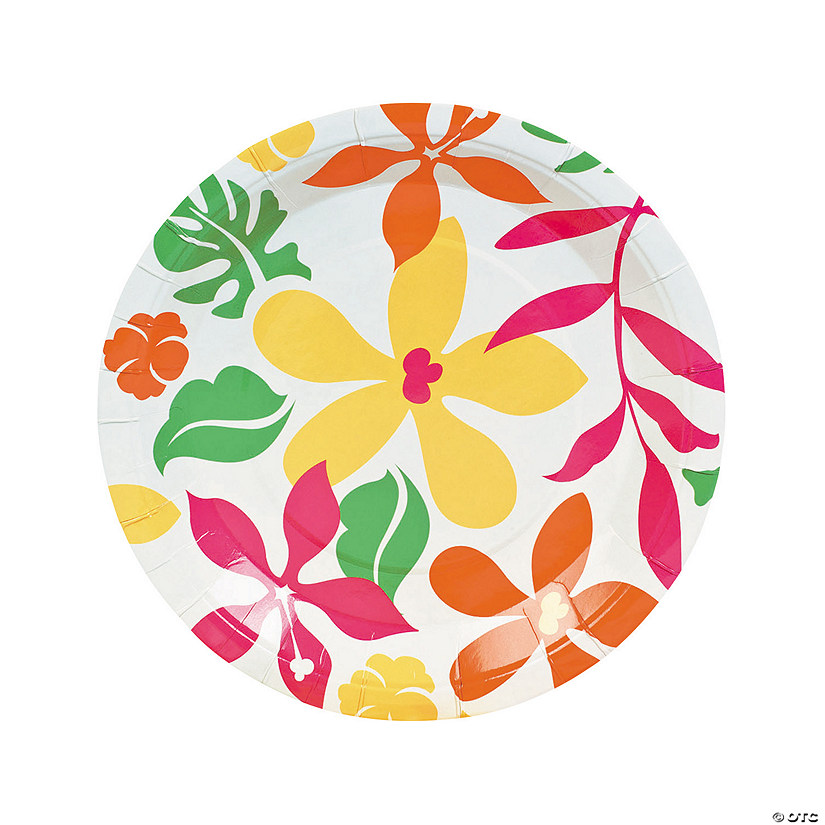 9" Bulk 50 Pc. Luau Party Floral Disposable Paper Dinner Plates Image