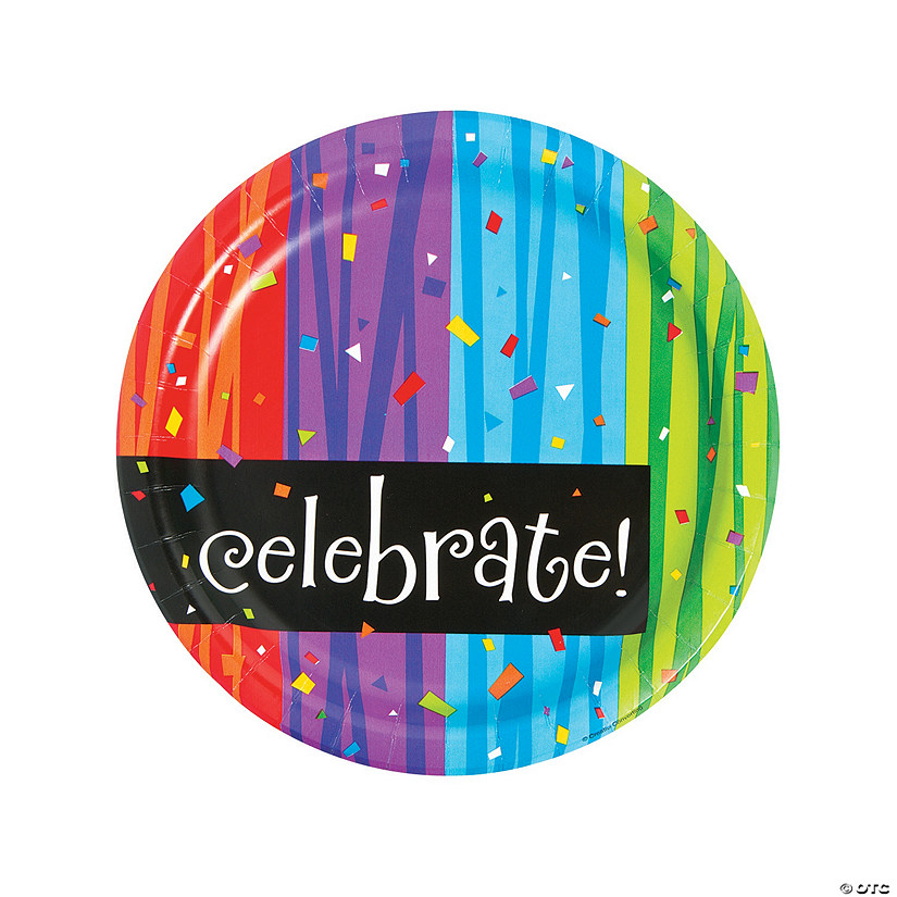 9" Celebrate! Multicolor Confetti Paper Party Dinner Plates - 8 Ct. Image