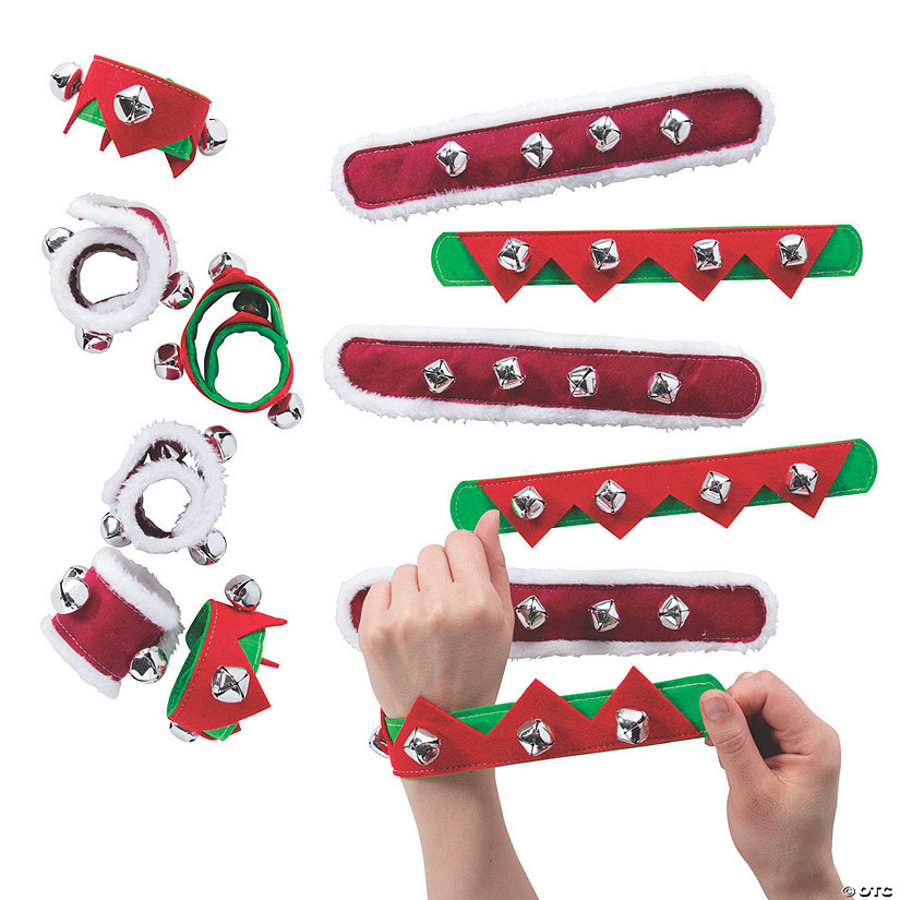 9" Christmas Slap Metal Bracelets with Jingle Bells - 12 Pc. Image