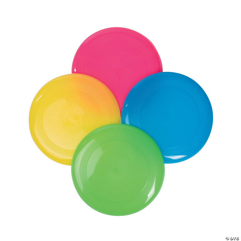 9" Classic Bright Yellow, Pink, Blue & Green Vinyl Flying Discs - 12 Pc. Image