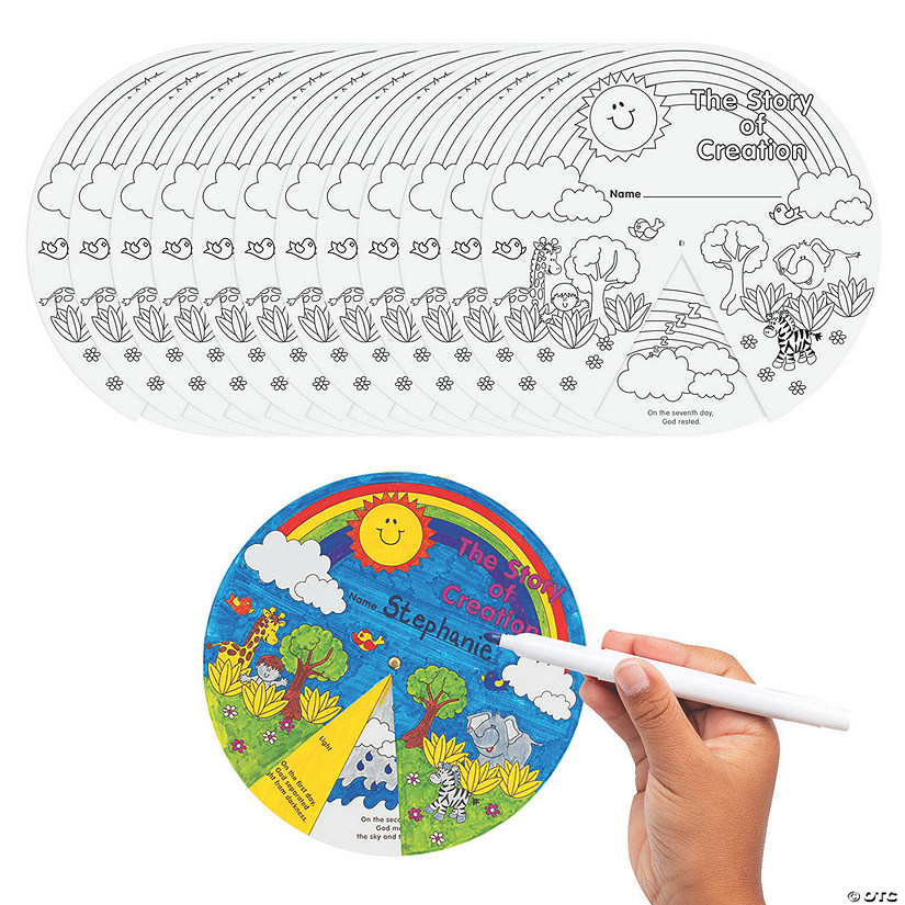 9" Color Your Own The Story of Creation Paper Wheels - 12 Pc. Image