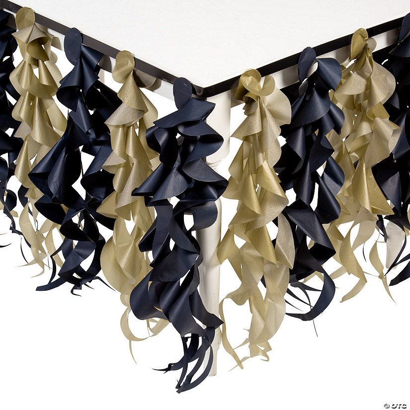 9 ft. Black & Gold Swirl Disposable Paper Table Skirt Image