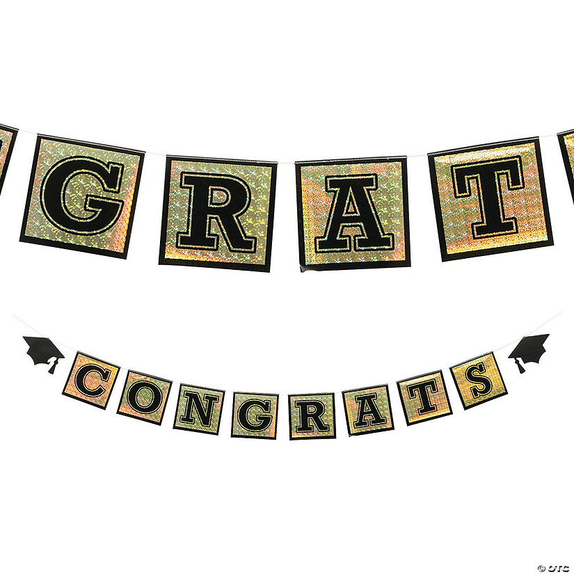 9 Ft. Gold Holographic Congrats Graduation Ready-to-Hang Foil Outdoor Garland Image
