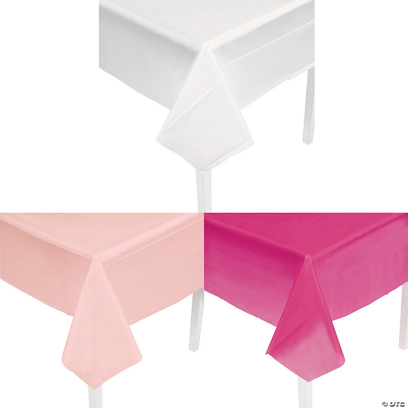 9 Ft. Pink &amp; White Rectangle Disposable Plastic Tablecloth Assortment - 6 Pc. Image