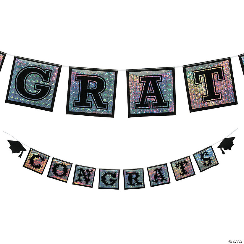 9 Ft. Silver Holographic Congrats Graduation Ready-to-Hang Foil Outdoor Garland Image