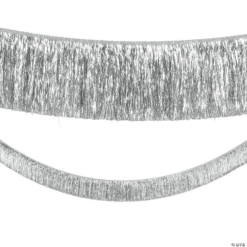 9 Ft. Silver Ready-to-Hang Metallic Tinsel Fringe Garland Image