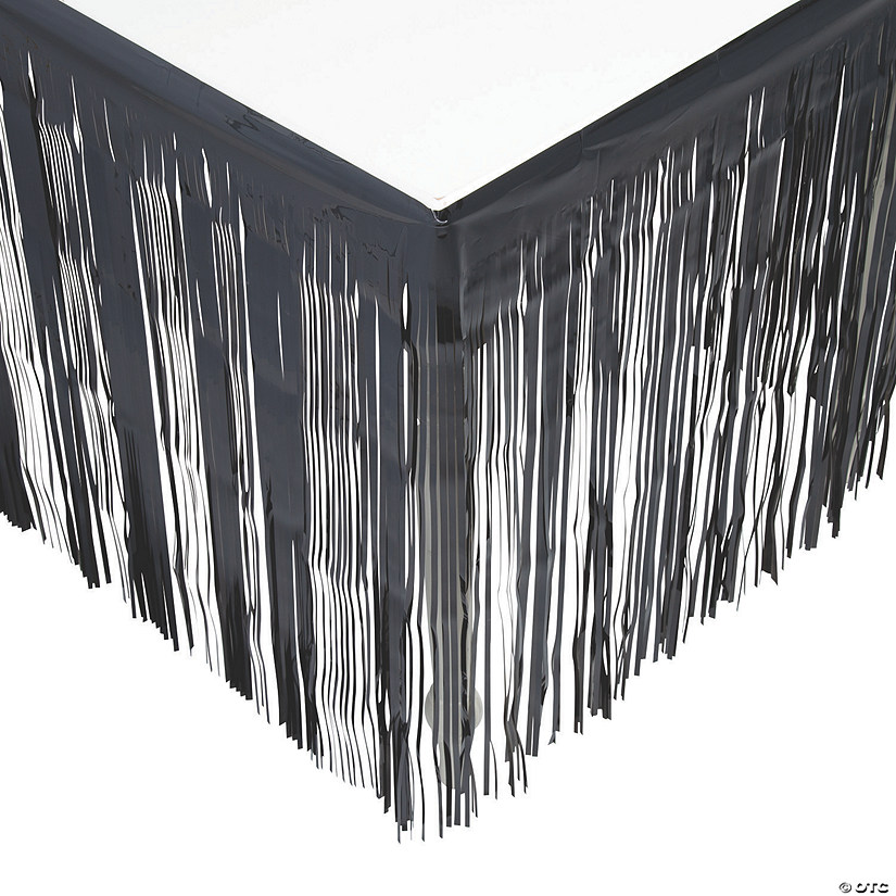 9 ft. x 29" Black Metallic Fringe Plastic Table Skirt Image