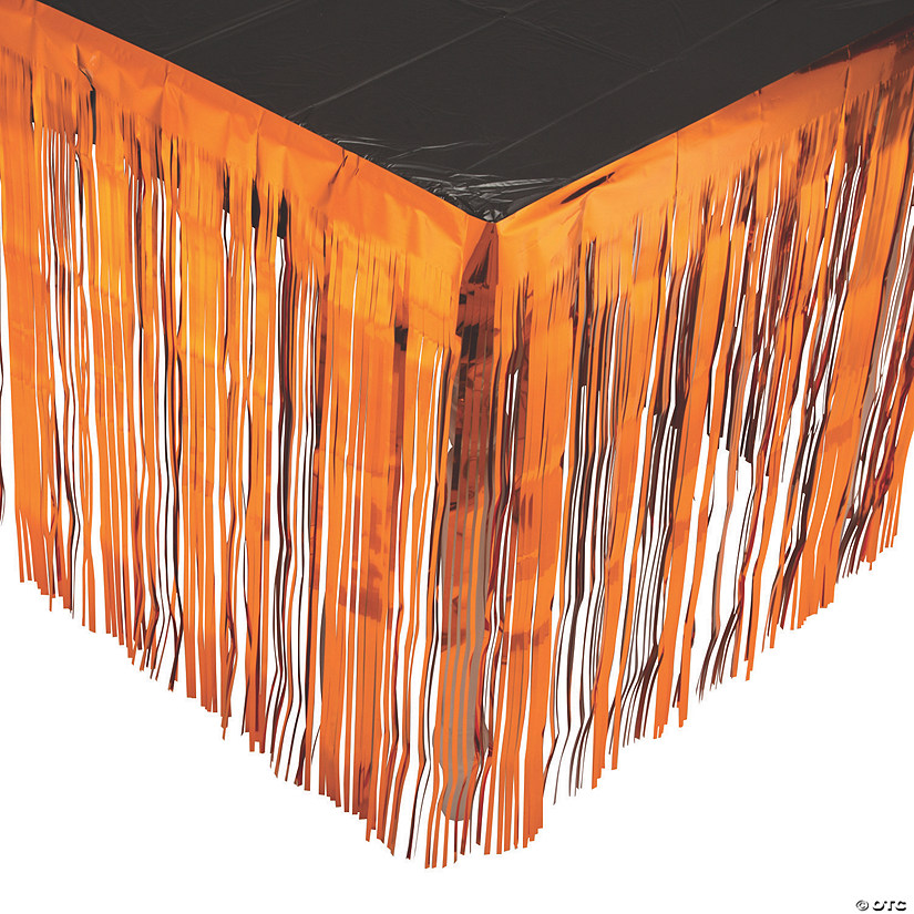 9 ft. x 29" Orange Metallic Fringe Plastic Table Skirt Image