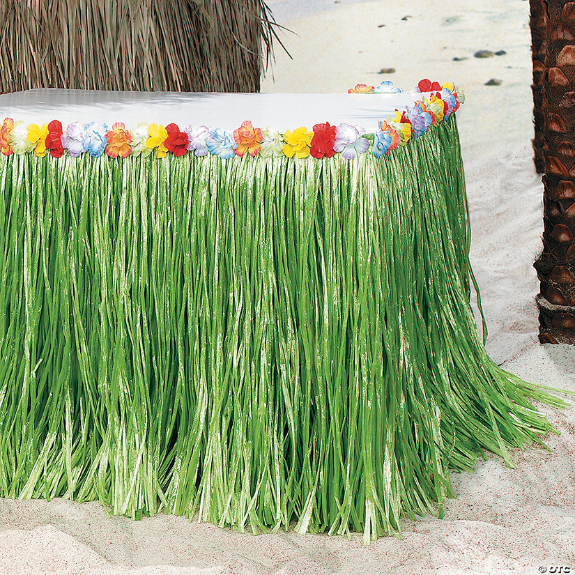 9 ft. x 29" Tropical Flowered Green Plastic Table Skirt Image