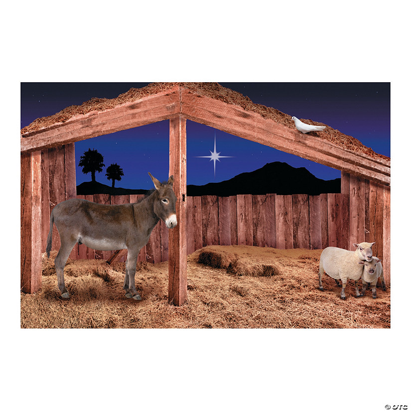 9 Ft. x 6 Ft. Nativity Stable Scene with Animals Plastic Backdrop - 3 Pc. Image