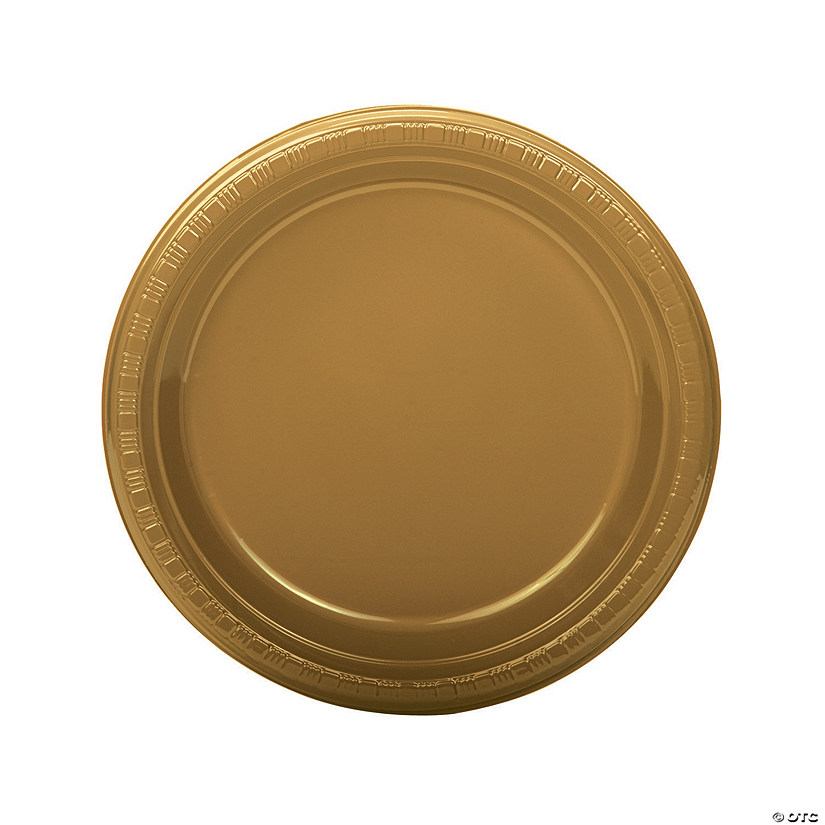 9" Gold Disposable Plastic Dinner Plates - 20 Ct. Image