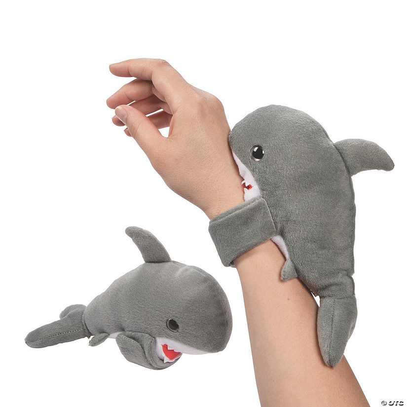 9" Hugging Stuffed Great White Shark Slap Bracelets - 12 Pc. Image